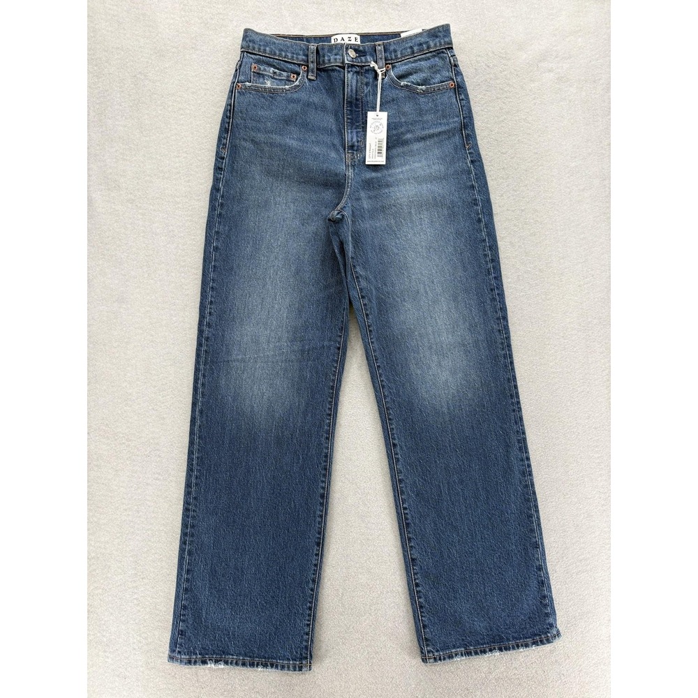 Daze Denim City Straight Jeans Womens 27 Blue Medium Wash High Rise Stretch NWT
